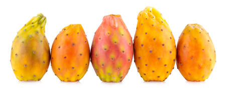 Fresh cactus fruit (prickly pear, opuntia) isolated on white background with clipping pathの写真素材