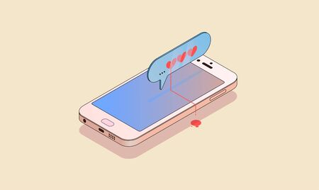 Telephone and message in isometry. Vector graphics. Broken love.のイラスト素材