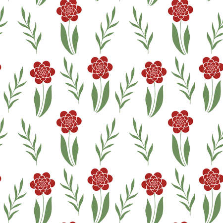 Seamless spring pattern floral with flowers - peonies, leaves isolated on white background. Vector illustration for wrapping, fabric, web, party, invitation, wallpaper, wedding, textile.のイラスト素材