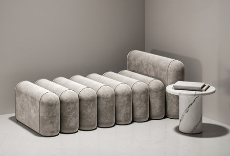 Contemporary modular sofa design with marble side table, modern interior detail 3d renderの写真素材