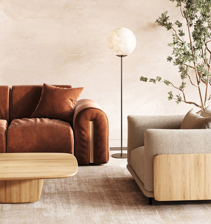 Modern living room with cozy furniture, ideal for relaxation and family gatherings, 3d rendering