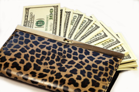 purse with one hundred dollar billsの写真素材