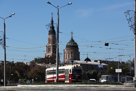 view on orthodox cathedral in Kharkov downtownのeditorial素材