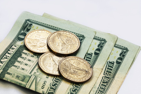 US dollar bills and coins