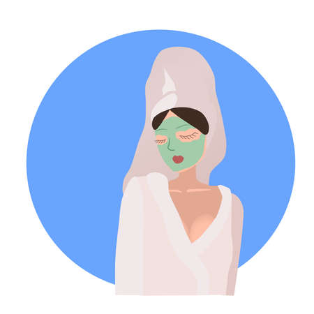 Spa, the woman with a green mask on her face. Flat illustration.のイラスト素材