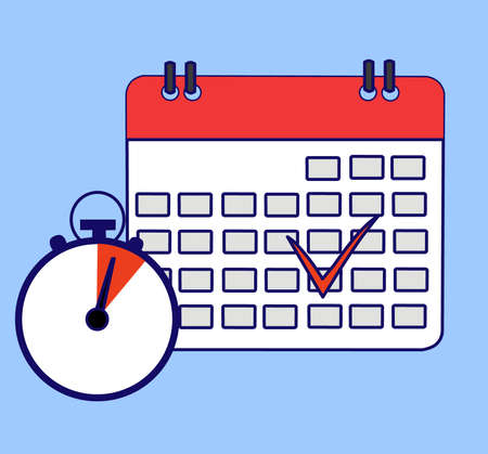 A flat illustration, Calendar with a stopwatch.
