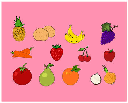 Fruits and vegetables, 2d vector drawingのイラスト素材