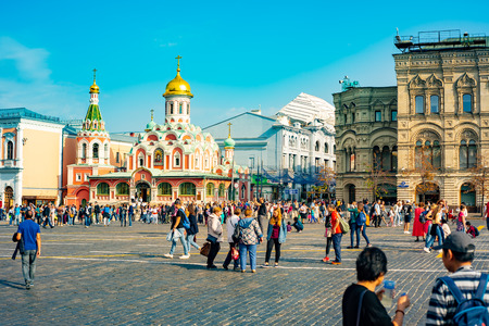 City the Moscow. The main attraction of the city.Red square .Kazan Cathedral on the background of Gum.Moscow, 09.22.2018.のeditorial素材