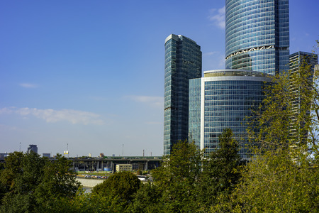 City the Moscow region,the Embankment of Taras Shevchenko.Bagration Bridge.Moscow international business center Moscow-cityの写真素材