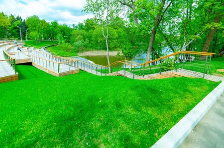 City the Moscow .Third Kamensky pond. Georgian square view. VDNKH.Russia. 2019の写真素材