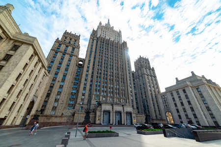City the Moscow .view of the Ministry of foreign Affairs,Smolenskaya-Sennaya square.Russia.2019のeditorial素材