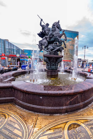 City the Moscow .view of the Komsomolskaya Square, a sculpture of St. George, in Moscow.Russia.2019のeditorial素材