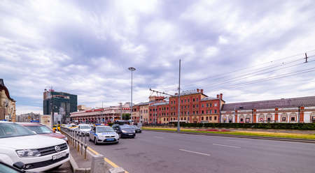 City the Moscow .view of the Moscow Shopping Center,,Komsomolskaya Square,in Moscow.Russia.2019のeditorial素材