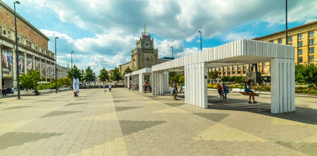 City the Moscow. Amusement park swing, Triumphal Square. Russia.の写真素材