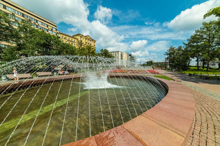 City the Moscow .fountain Novopushkinsky, Novopushkinsky Square, Russia.のeditorial素材