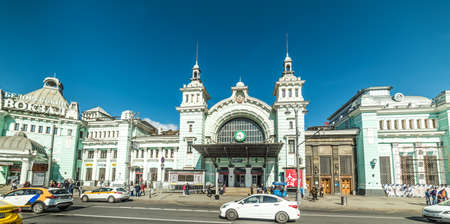 City the Moscow .Belorussky railway station, one of the nine railway stations in Moscow, Located on Tverskaya Zastava Square.Russia.2019のeditorial素材