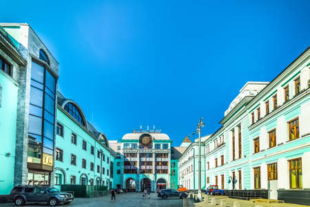 City the Moscow .Belorussky railway station, one of the nine railway stations in Moscow, Located on Tverskaya Zastava Square.Russia.2019のeditorial素材