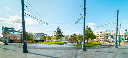 City the Moscow .View of Tverskaya Zastava Square near Belorussky Train Station.Russia.2019の写真素材