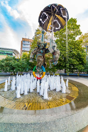 City the Moscow .bronze figures of clowns in front of Nikulin's circus.Russia.2019のeditorial素材