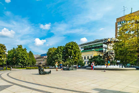 City the Moscow .bronze figures of clowns in front of Nikulin's circus.Russia.2019のeditorial素材