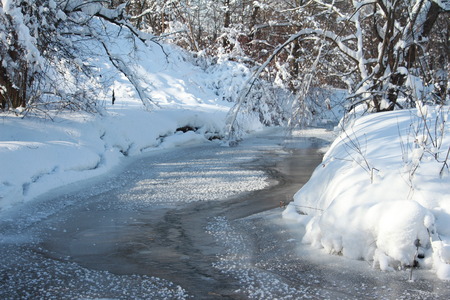 Magnificent winter frosty landscape for background splash. The beauty of the winter forest in Russia, this is not sand in the desert.の写真素材