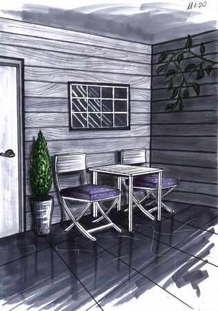 Interior of the room in a country house, in a cottage, in a villa, in a barn. Picture of a beautiful cozy room for an interior design project.の写真素材