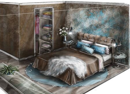 3d illustration - interior for design project. The interior of a cozy room, office space, kitchen, bedroom, toilet room, bathroom, living room - in an apartment, in a country house, in a cottage, in a castle, in a villa, in a barn, in a hut , in a cave, in a dugout.の写真素材