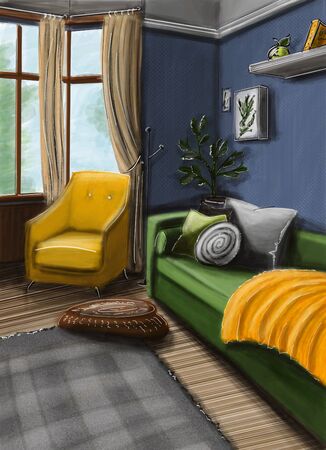 3d illustration - interior for design project. The interior of a cozy room, office space, kitchen, bedroom, toilet room, bathroom, living room - in an apartment, in a country house, in a cottage, in a castle, in a villa, in a barn, in a hut , in a cave, in a dugout.の写真素材