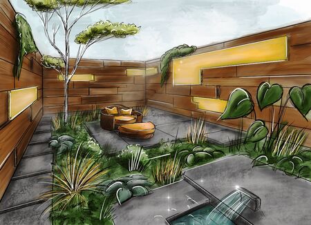 3d illustration - chic personal garden for a project design.の写真素材