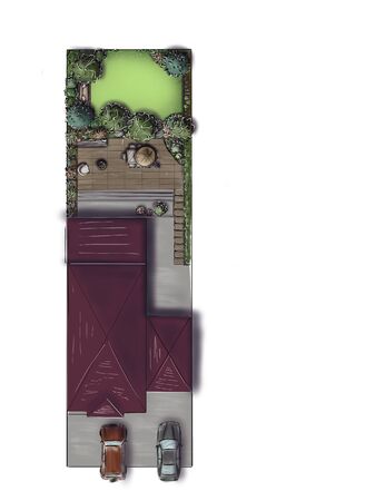 Landscape architecture design plan in the courtyard of the villa, country house, in the country. Visualization drawing picture sketch, 3d illustration - chic personal garden for a project design.の写真素材
