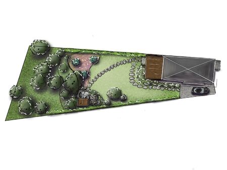 Landscape architecture design plan in the courtyard of the villa, country house, in the country. Visualization drawing picture sketch, 3d illustration - chic personal garden for a project design.の写真素材