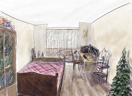 The interior of the apartment. Beautiful furniture in the room. Elegant atmosphere for a comfortable life. Visualization, drawing, picture, sketch, illustration 3d.の写真素材