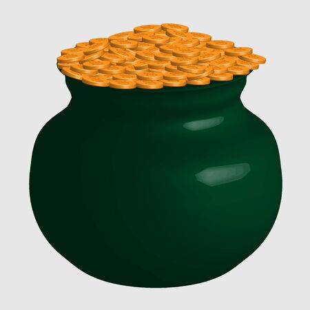 Large Green Pot with Gold Coins Isolatedのイラスト素材