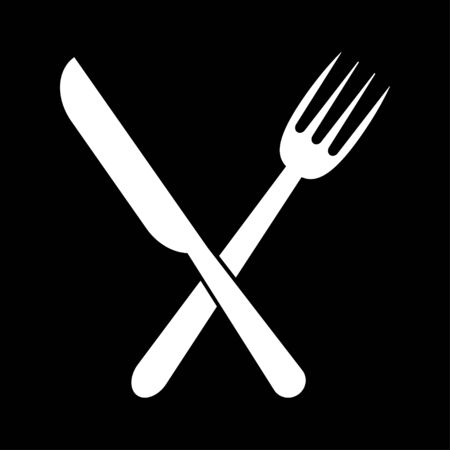 white fork and knife on black backgroundのイラスト素材