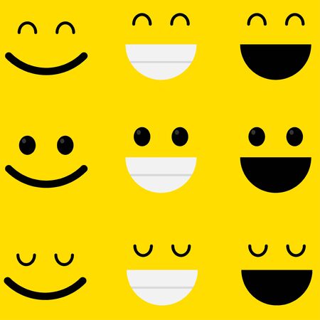 Set of emoticons line icons. Smile icons line art isolated on yellow backgroundのイラスト素材