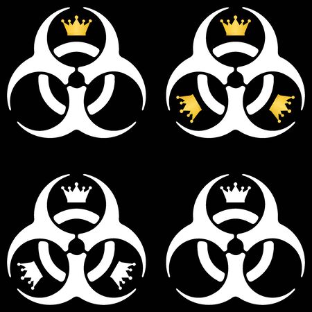 Set emblem coronavirus. Biohazard sign with crown. white with gold crownのイラスト素材