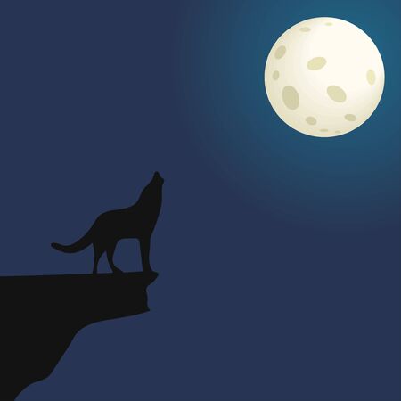 silhouette of a wolf on a mountain howling at the moon