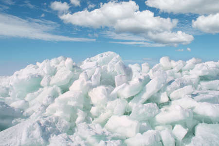 Chaotic heaps of ice floes in the Gulf of Finland after a stormの写真素材