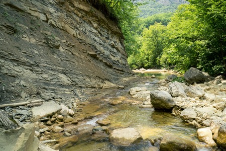 Waterfall on a Mountain River of Crimeaの写真素材