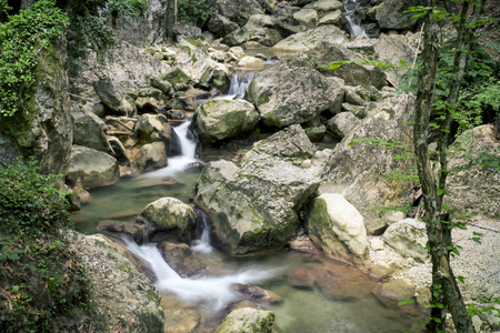 Waterfall on a mountain river of Crimean Grand Canyonの写真素材