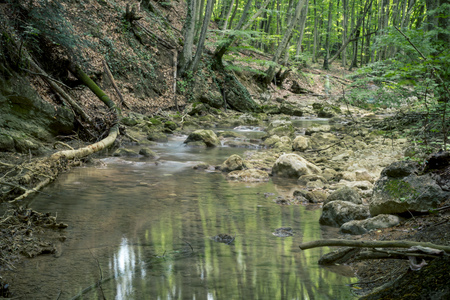 Waterfall on a mountain river of Crimean Grand Canyonの写真素材