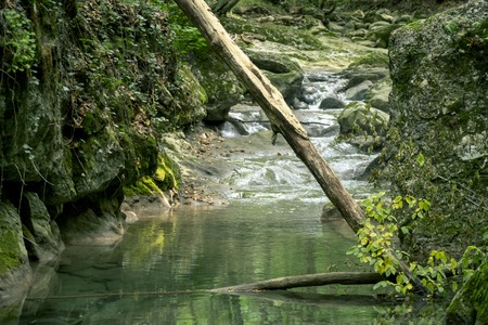 Waterfall on a mountain river of Crimean Grand Canyonの写真素材