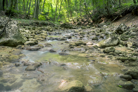 Waterfall on a mountain river of Crimean Grand Canyonの写真素材