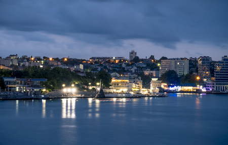 Monument on the night Sevastopol shoreの写真素材