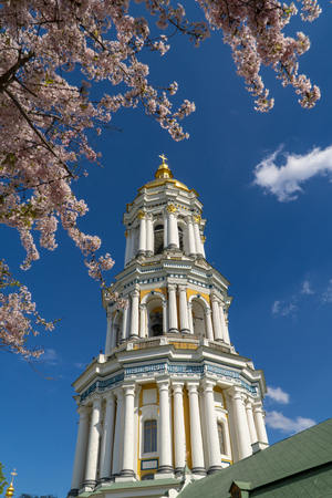 Kiev Pechersk Lavra and Blooming Sakuraの写真素材