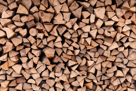 Closeup of wood stacked in a large pile