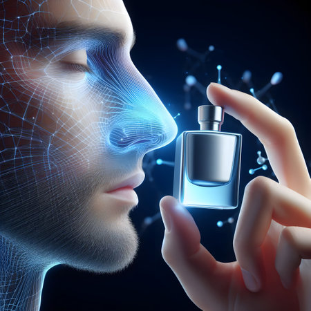 Cyberperfume spray penetrates the human brain. Modern technology concept.の素材