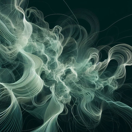 background of colored threads chaotically intertwined. green threads matted in a colorful backgroundの素材