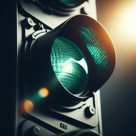 close-up of green light at traffic lightの素材