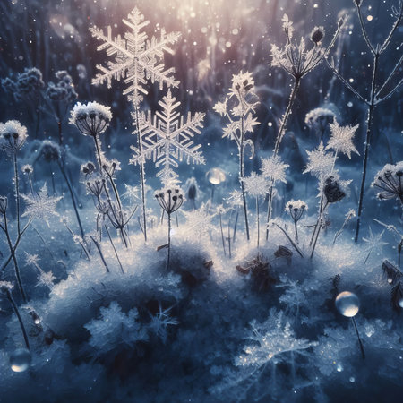 Digital composite of snowflakes and frost close upの素材